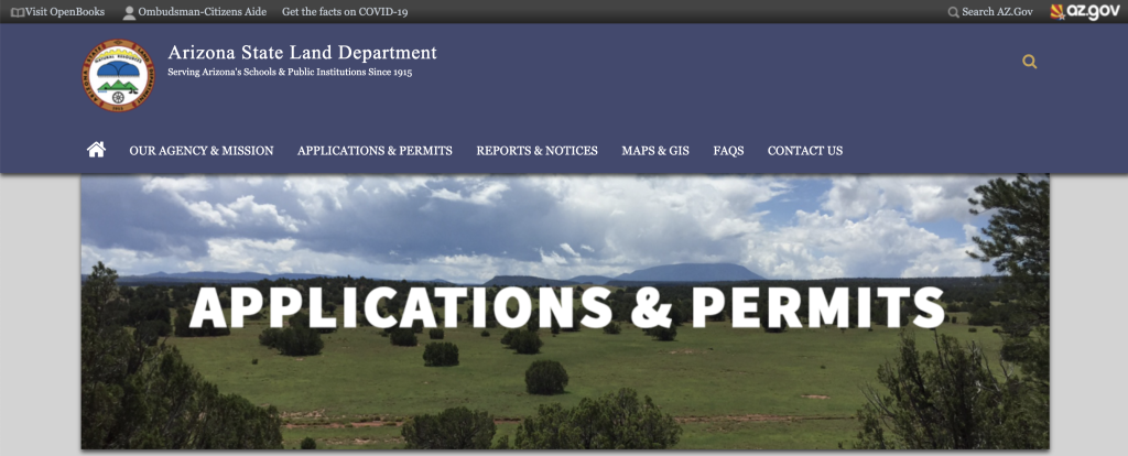 Arizona State Land Department Website for applications and permits.